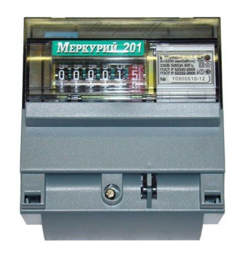 Счетчик электроэнергии в квартиру. Меркурий 201.4 ( с ЖКИ циферблатом) и 201.5 ( с электромеханическим циферблатом)