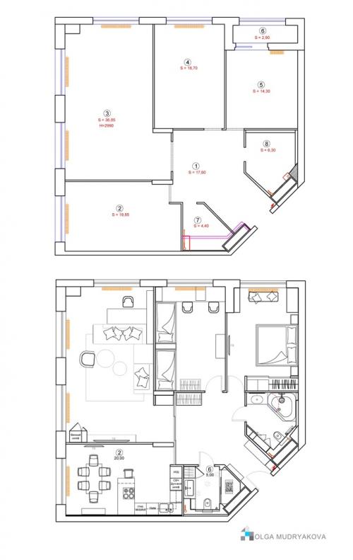 Интерьер трехкомнатной квартиры 100 кв. м 15