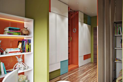 Оригинальное зонирование в детской 01