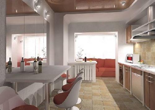 Кухня совмещенная с балконом 12