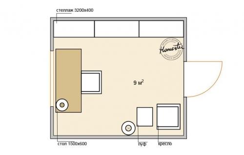 Планировка кабинета. Дизайн кабинета 9 кв.м: 5 вариантов планировки