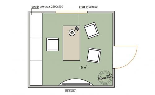 Планировка кабинета. Дизайн кабинета 9 кв.м: 5 вариантов планировки