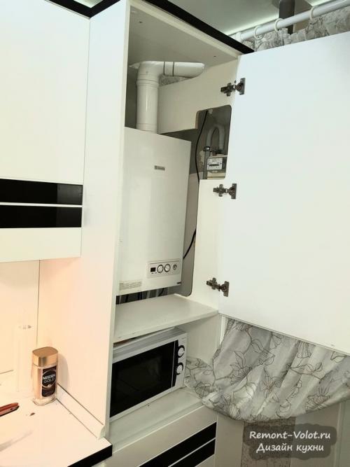 Дизайн кухни 12 кв м с газовым котлом. Черно-белая кухня 12,5 кв м с газовым котлом в новостройке. Чебоксары
