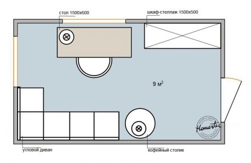 Планировка кабинета. Дизайн кабинета 9 кв.м: 5 вариантов планировки