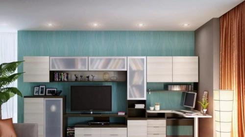 Мебель для гостинной с рабочим местом. Стенки с компьютерным столом в гостиную