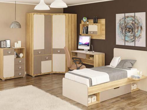 Кровать с модулем в изголовье и шкафами. Особенности модульной мебели