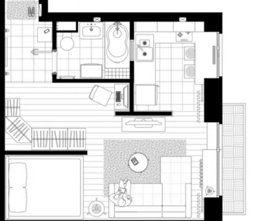 Дизайн однокомнатной хрущевки без перепланировки.  Примеры удачных перепланировок хрущевок