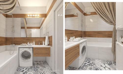 Дизайн маленькой ванной под дерево. Применить плитку под дерево в интерьер ванной комнаты можно несколькими способами.