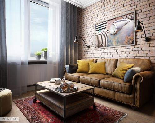 Интерьер с элементами лофт в ЖК Самоцветы 22