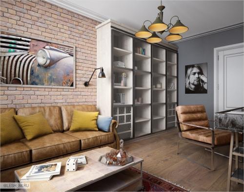 Интерьер с элементами лофт в ЖК Самоцветы 23