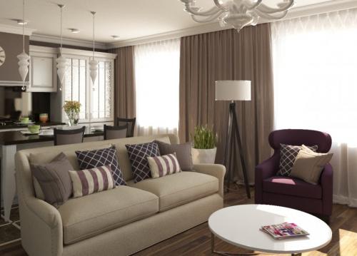 Зал с двумя окнами на одной стене. Оформление