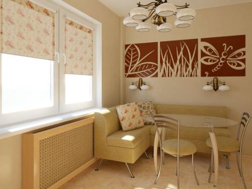 Стена возле кухонного стола. Зонирование цветом