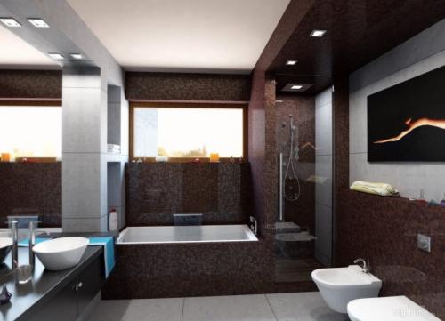 Коричневая мебель в интерьере. С зеленым