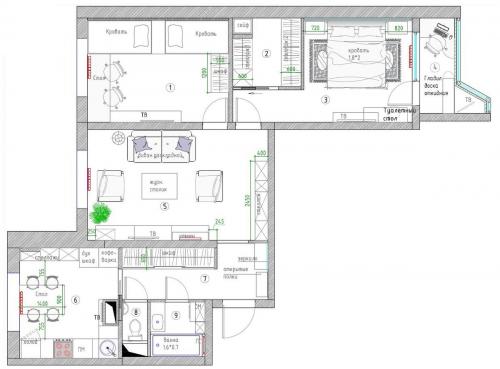 Дизайн типовой 3х комнатной квартиры серии п-44т. Планировка трёшки в панельке П-44: 5 удачных схем (бесплатно)