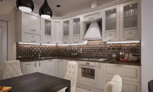 Белая кухня с белой столешницей. Стилистическое разнообразие