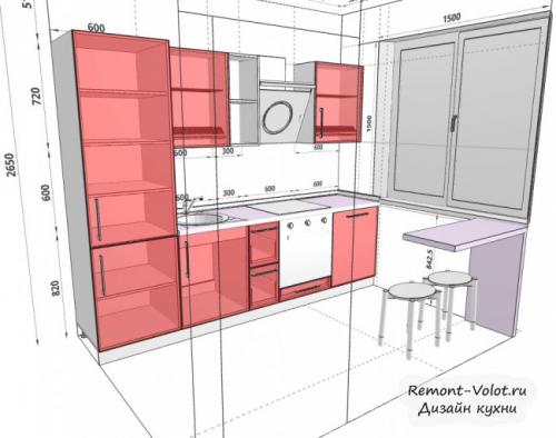 Расположение холодильника на кухн.  Дизайн-проекты для маленькой кухни 5-7 кв.