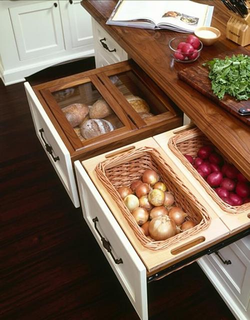 Хранение овощей на кухне варианты. Способы доступа и варианты установки систем хранения овощей и фруктов в кухонных шкафах