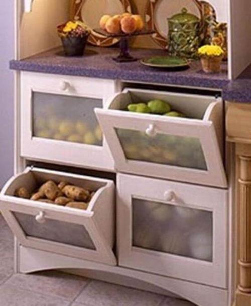 Хранение овощей на кухне варианты. Способы доступа и варианты установки систем хранения овощей и фруктов в кухонных шкафах