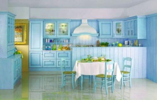 Сине зеленая кухня. С синим