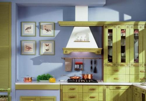 Сине зеленая кухня. С синим
