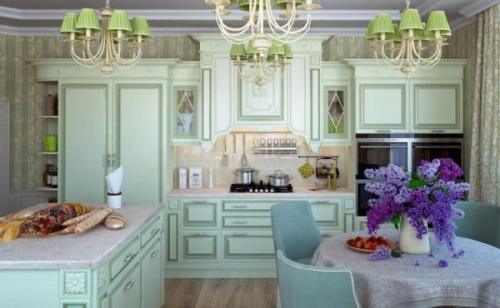 Сине зеленая кухня. С синим