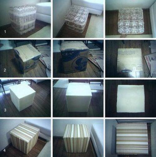 Поделки из пластиковых бутылок своими руками поэтапно. Пуфик из пластиковых бутылок своими руками