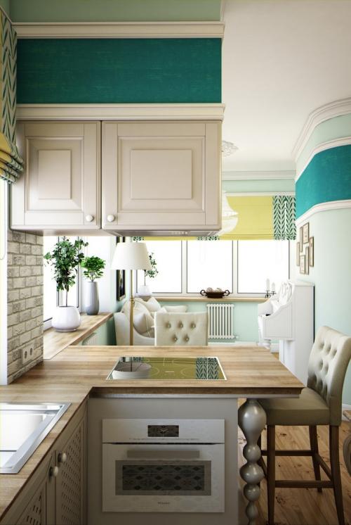 Бирюзовая кухня-гостиная 07