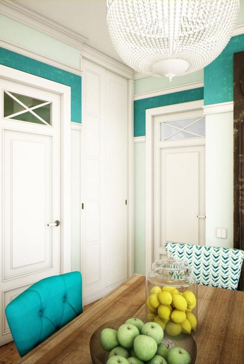 Бирюзовая кухня-гостиная 08