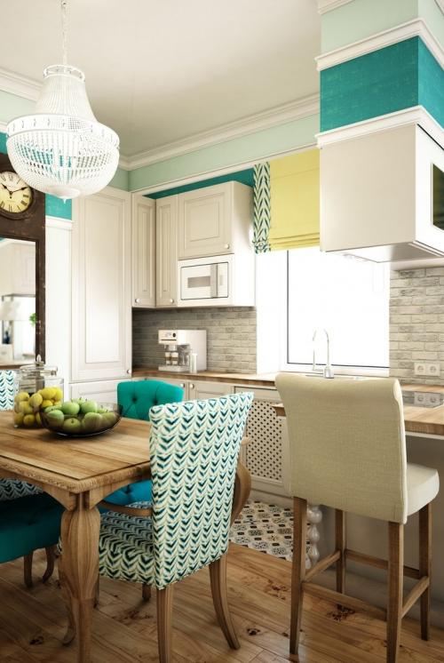 Бирюзовая кухня-гостиная 04