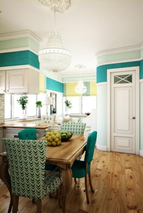 Бирюзовая кухня-гостиная 01