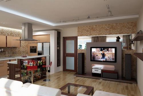Дизайн гостиной совмещенной с кухней в частном доме. Как обустроить гостиную, совмещенную с кухней?