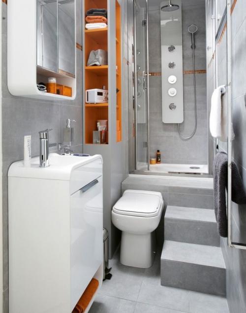 Как обставить маленькую ванную комнату совмещенную с туалетом. Дизайн с душем