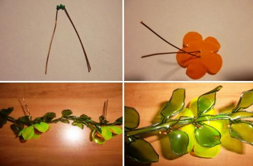 Вьющиеся цветы из пластиковых бутылок. Вариант 2 – вьющиеся цветы.