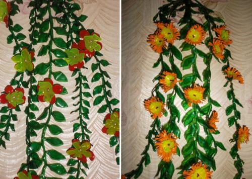 Вьющиеся цветы из пластиковых бутылок. Вариант 2 – вьющиеся цветы.