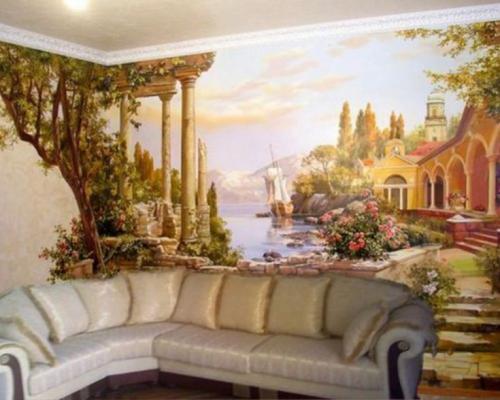 Рисунок на стене в гостинной. Роспись стен в интерьере — варианты красивого оформления на 70 фото