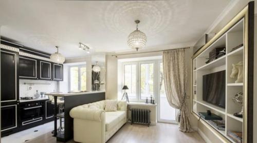 Дизайн кухни студии с перегородкой. Кухня-студия