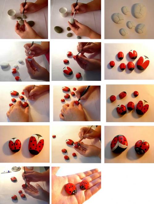 Декоративные божьи коровки из гальки 02