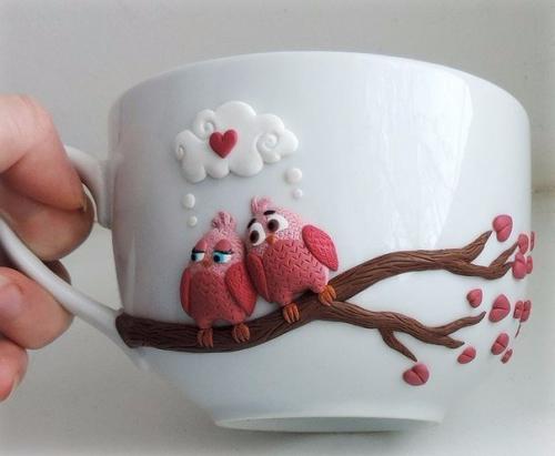 Оформление чашек полимерной глиной 01