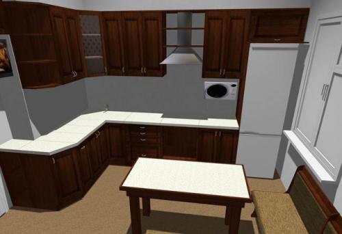 Кухня с балками и окном. Классическая кухня из массива 10 кв.м. с потолочными балками