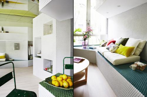 Дизайн небольшой квартиры с оригинальным плиточным декором 01