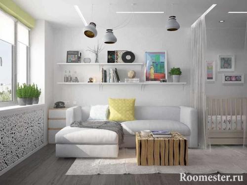 Дизайн однокомнатной квартиры 35 кв.м с ребенком. Организация зон для двух взрослых и маленького ребенка