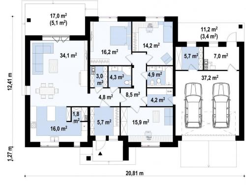 Как лучше распределить пространство в гостиной в доме Z500. Самые удобные планировки одноэтажных домов Z500