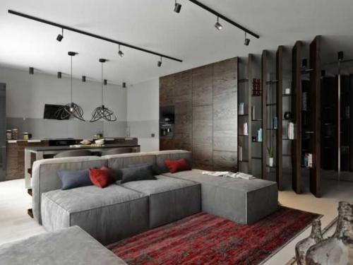 Дизайн трехкомнатной квартиры 80 кв м. Гостиная-кухня