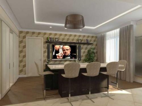 Дизайн трехкомнатной квартиры 80 кв м. Гостиная-кухня