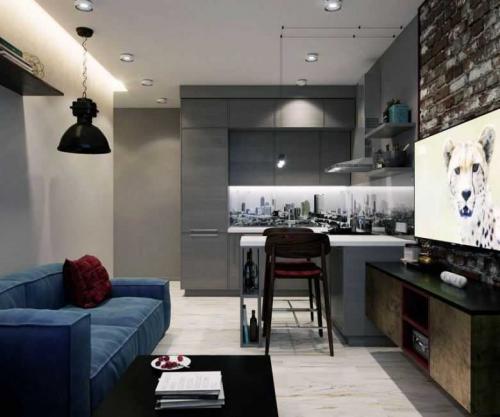 Дизайн трехкомнатной квартиры 80 кв м. Гостиная-кухня