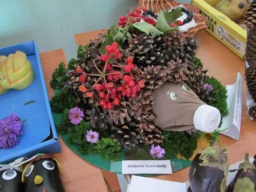 Какие дополнительные детали можно добавить к ежику. Ёжик из шишек