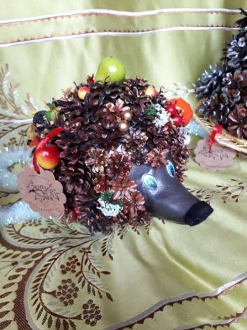 Какие дополнительные детали можно добавить к ежику. Ёжик из шишек