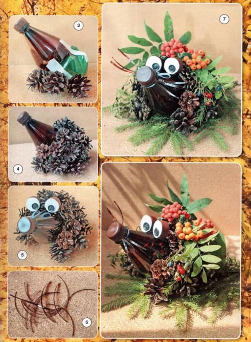 Ежик из пластиковой бутылки своими руками. Как сделать ежика из шишки: различные варианты поделки