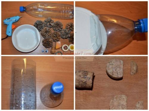 Можно ли использовать другие материалы вместе с пластиковой бутылкой для украшения ежика. Ежик из бутылки и шишек