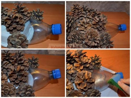 Можно ли использовать другие материалы вместе с пластиковой бутылкой для украшения ежика. Ежик из бутылки и шишек